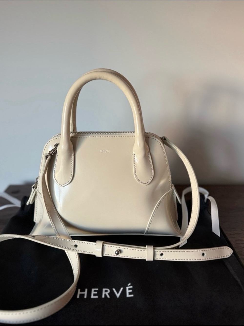 Hervé Cream Mini Top-Handle Crossbody Bag